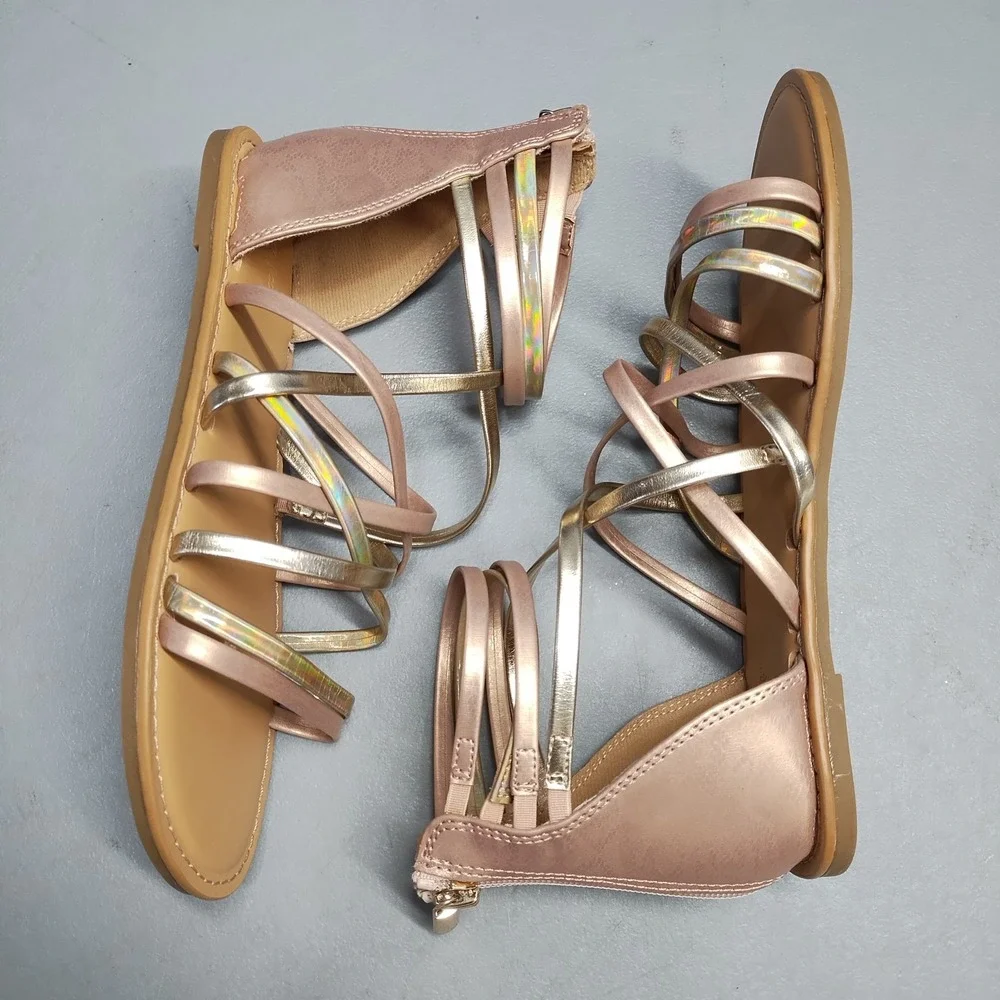 Cat & Jack Dion Strappy Gladiator Sandals Girls US 5 Rose Gold Metallic Back Zip